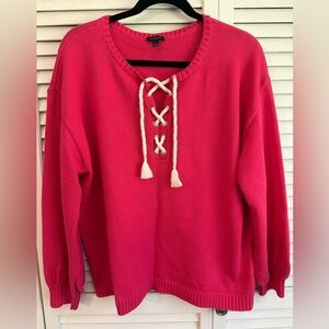 Talbots Pink Crew Neck Sweater with Lace-Up Detail